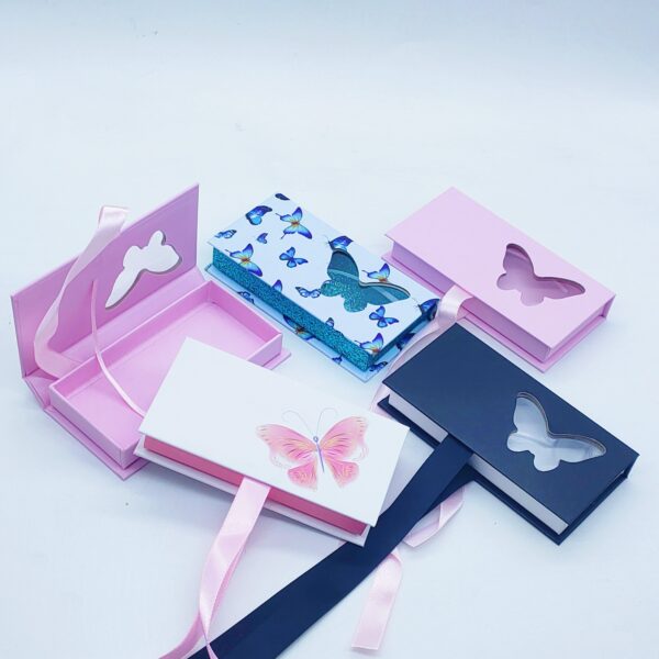 Butterfly Shaped Fake Eyelashes Magnetic Lashes Boxes With Ribbon